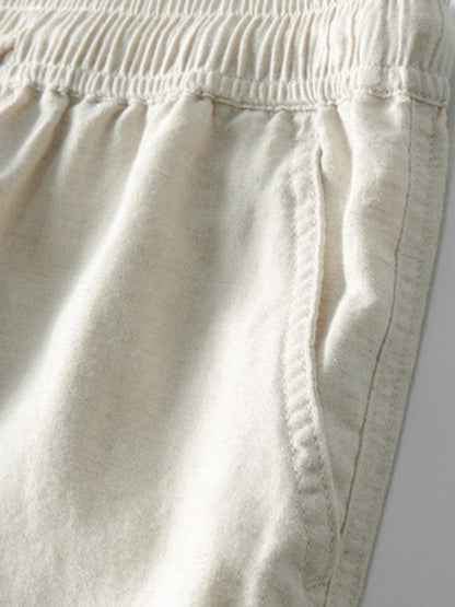 Short Sleeve Stand Collar Shirt & Straight Leg Linen Pants