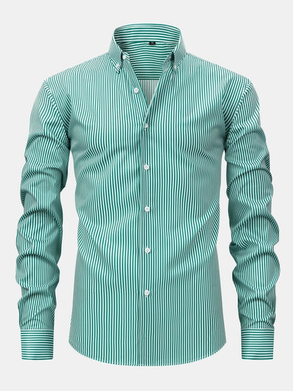 Long Sleeve Stripe Button Up Shirt & Slim Fit Tapered Trousers