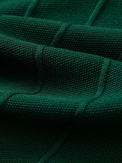Stripe Jacquard Knit Polo Shirt & Straight Leg Ribbed Pants