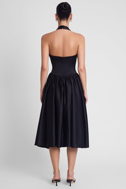Hart Halter Corset Midi Dress - Black