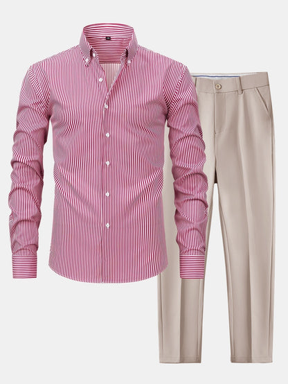 Long Sleeve Stripe Button Up Shirt & Slim Fit Tapered Trousers